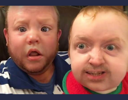 Imagem de pai e filho com rostos invertidos por app de montagem